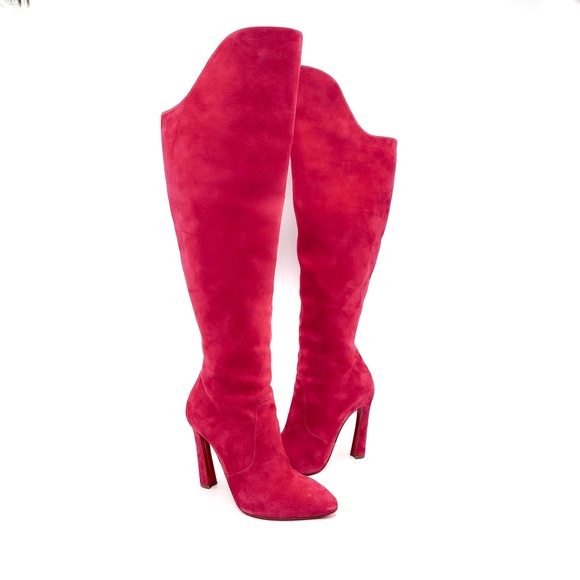 Christian Louboutin Pink Suede Zip Over-the-Knee Heeled Boots EU 38 - Picture 1 of 11